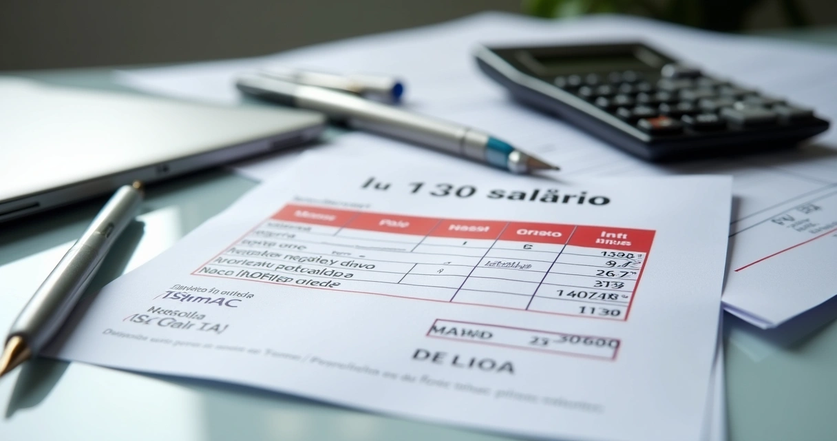 Recibo de pagamento de 13º salário com valores destacados 