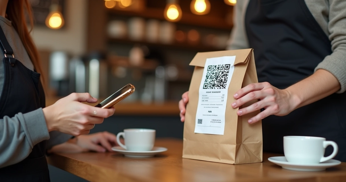 Cliente pagando delivery de café com QR code pelo celular 