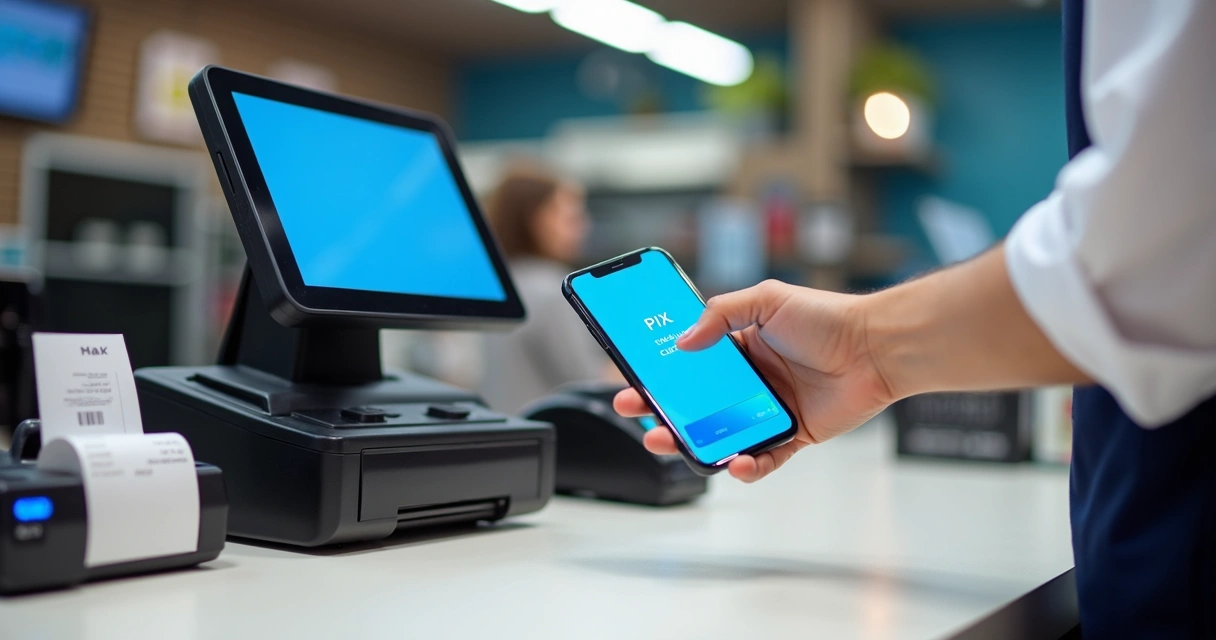 Pagamento digital no balcão com terminal de PDV