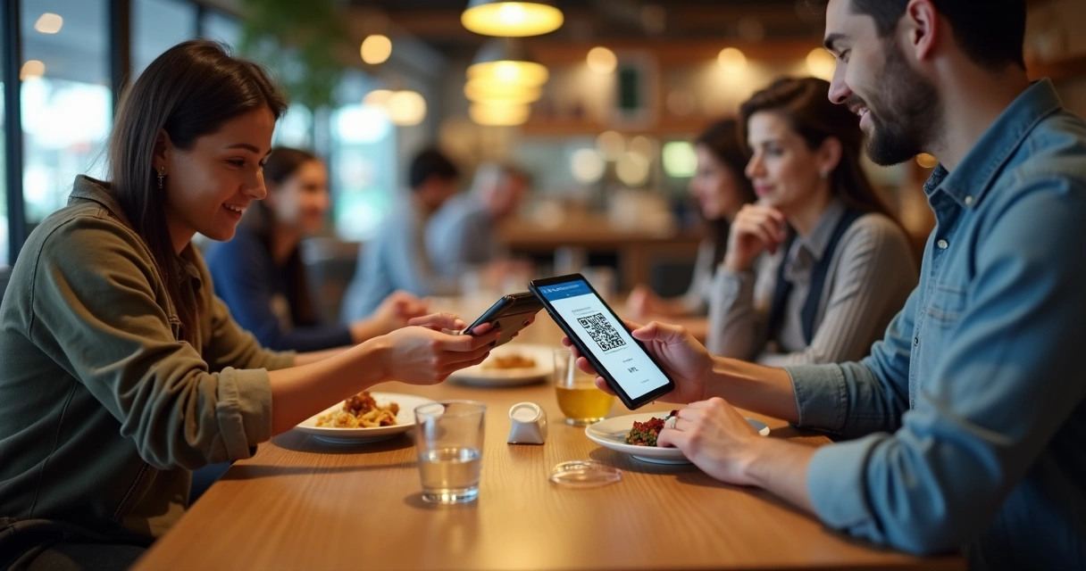 Pessoa pagando em bar com QR code no celular