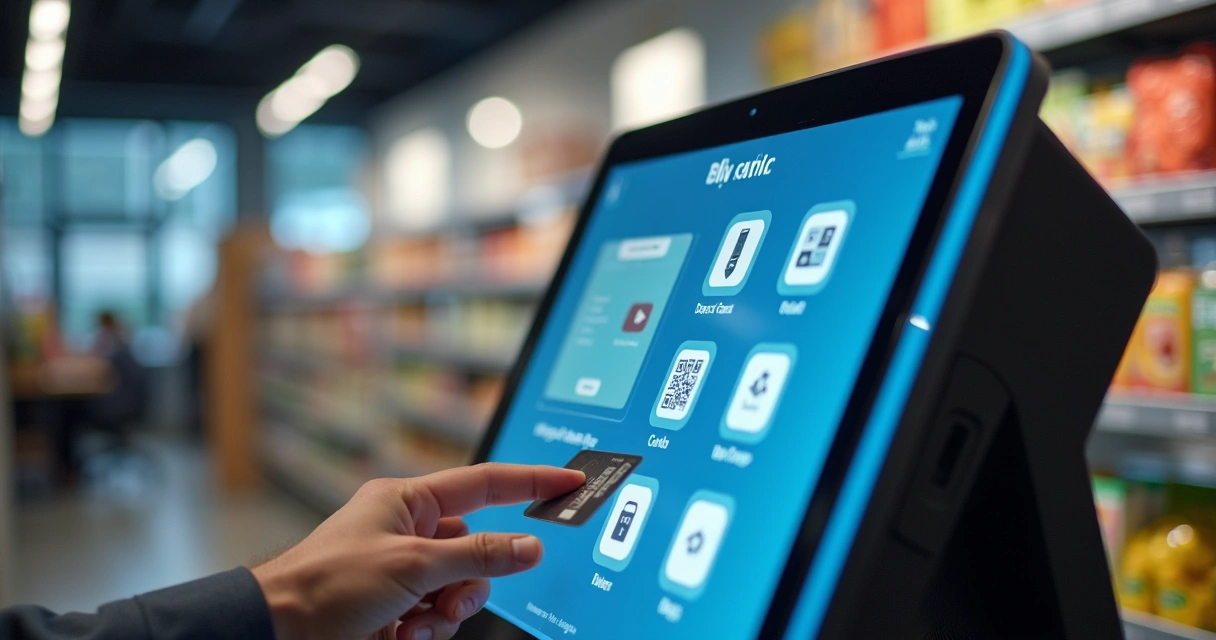 Tela de pagamento digital em mercado corporativo 
