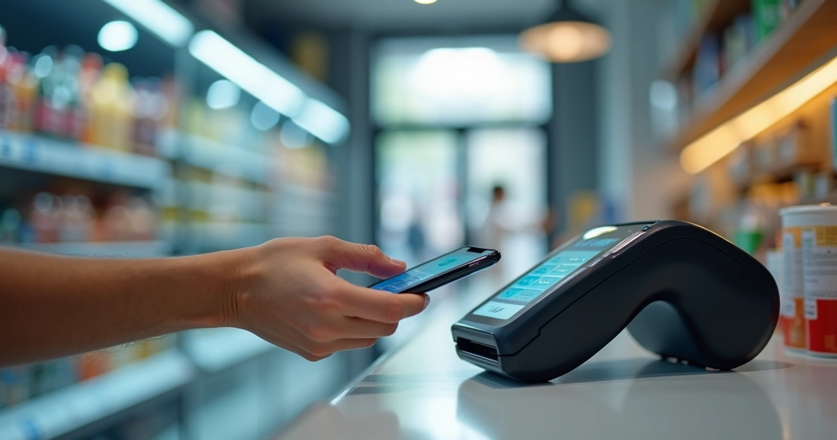 Terminal de pagamento digital em mercado interno de escritório 