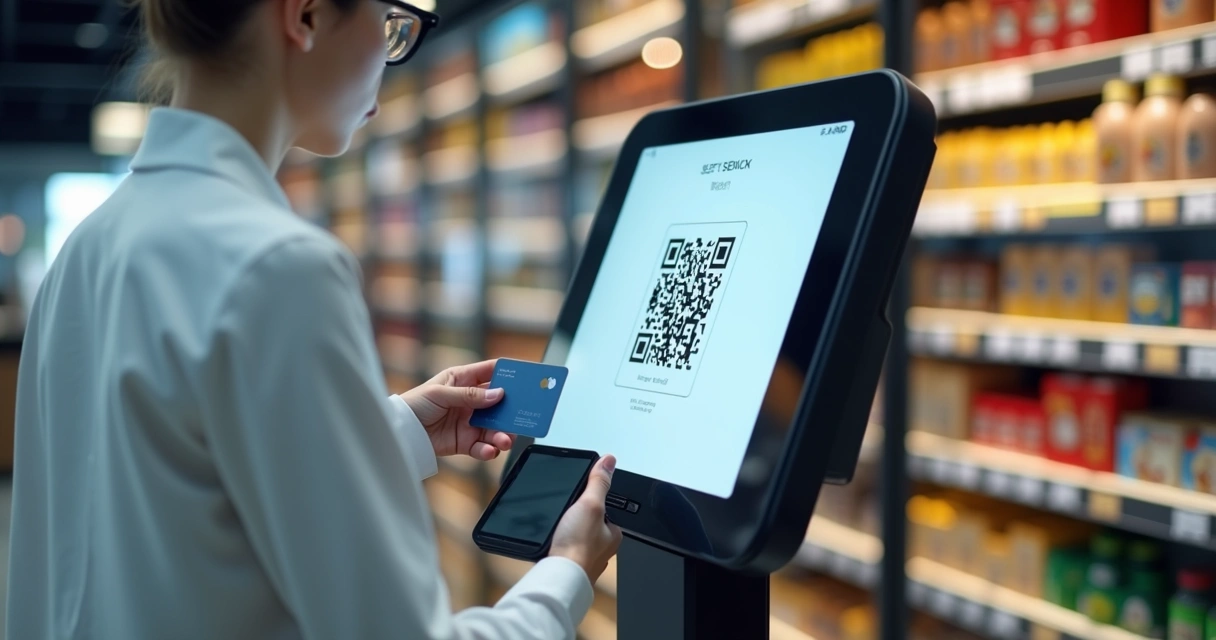 Totem de pagamento digital em mini mercado empresarial 