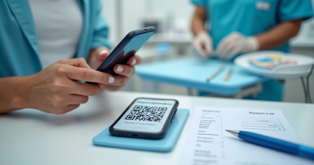 Paciente pagando tratamento odontológico via QR Code 