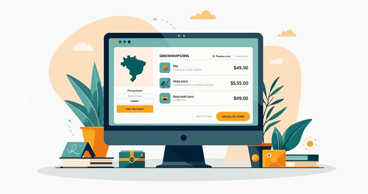 Tela de e-commerce brasileiro mostrando opções de pagamento locais como Pix, boleto e cartão 