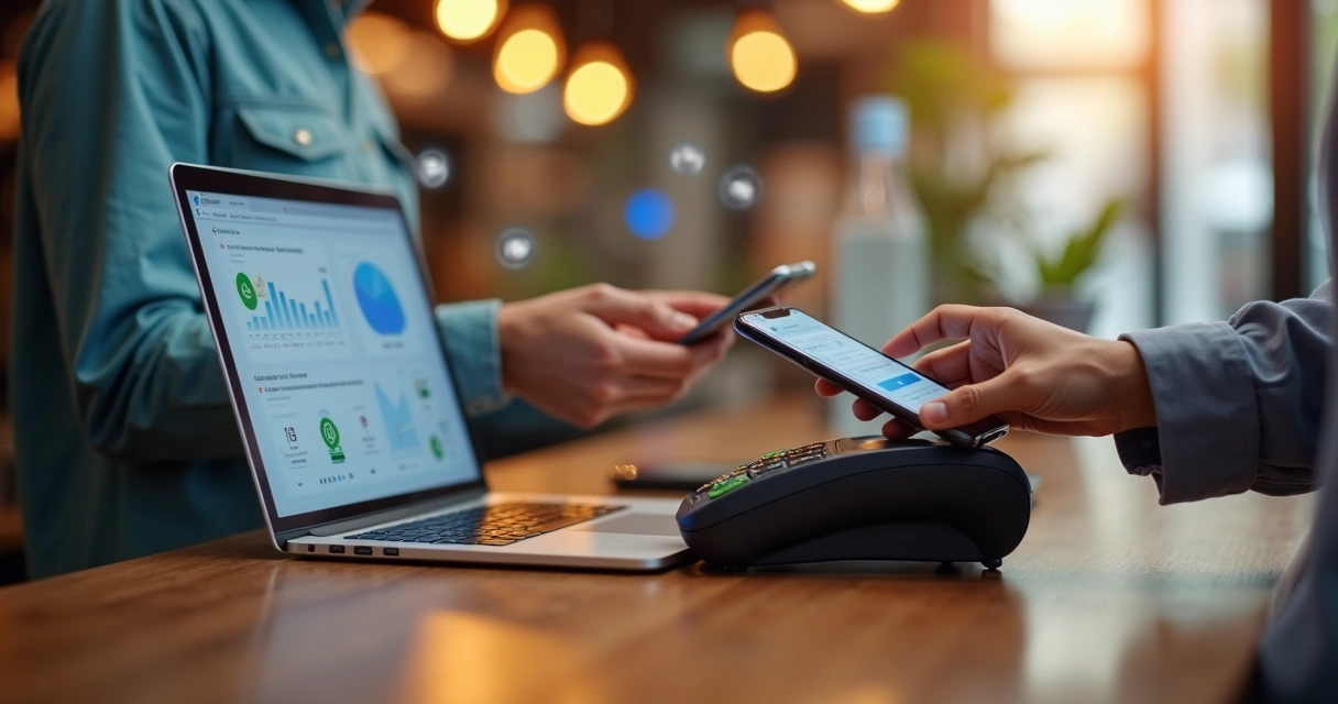 Terminal de cartão moderno recebendo pagamento por aproximação 