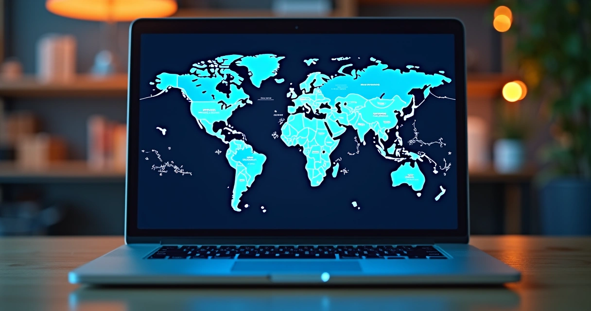 Plataforma de pagamento exibindo mapa mundial com moedas conectadas por linhas digitais