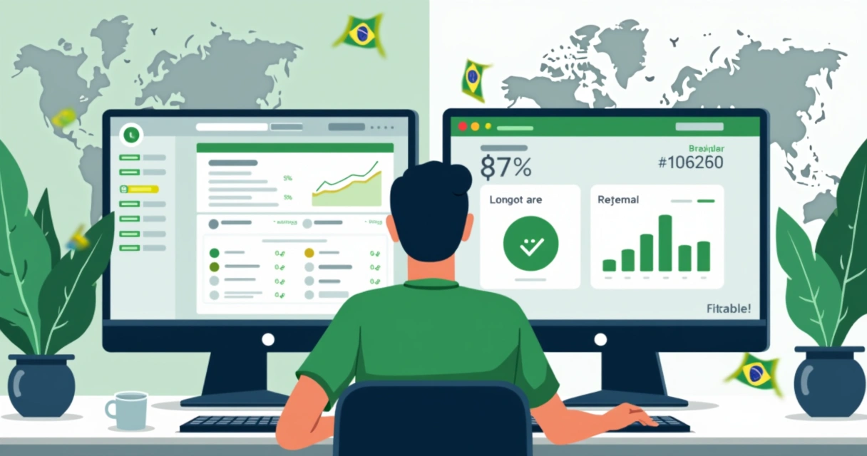Empreendedor na frente de telas com indicadores de plataformas nacionais e internacionais 