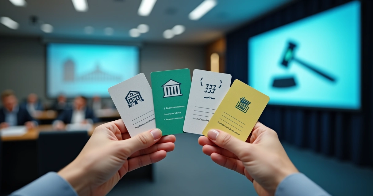 Mãos segurando cartas coloridas simbolizando formas de pagamento de imóvel em leilão 