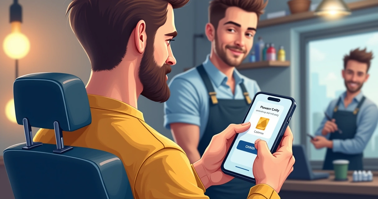 Cliente paga serviço de barbearia usando aplicativo no celular 
