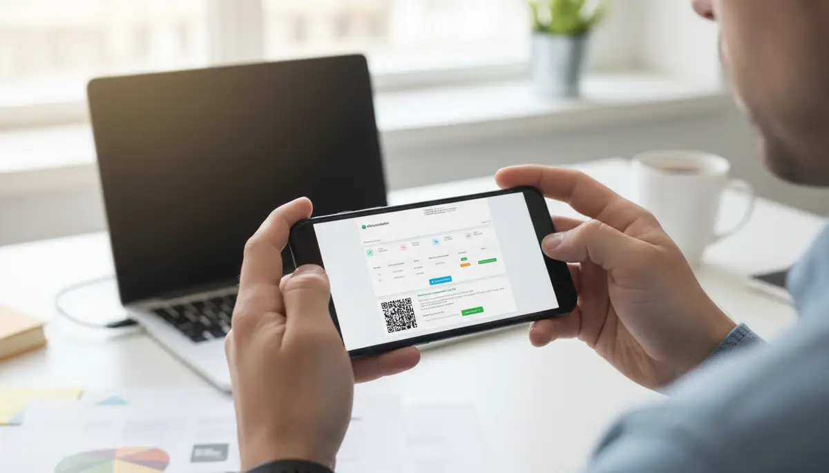 Pessoa segurando um celular com página de pagamentos on-line exibida na tela