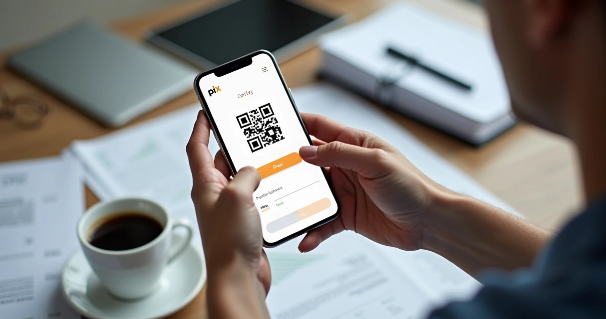 Pessoa pagando uma cobrança via Pix no celular 