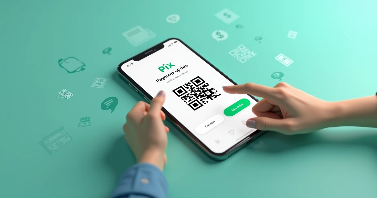 Image 2: Tela de celular exibindo QR code para pagamento e mensagem de saldo 