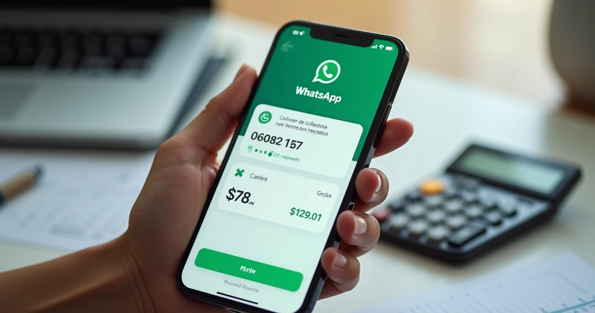 Tela de smartphone com cobrança por WhatsApp e pagamento via Pix 