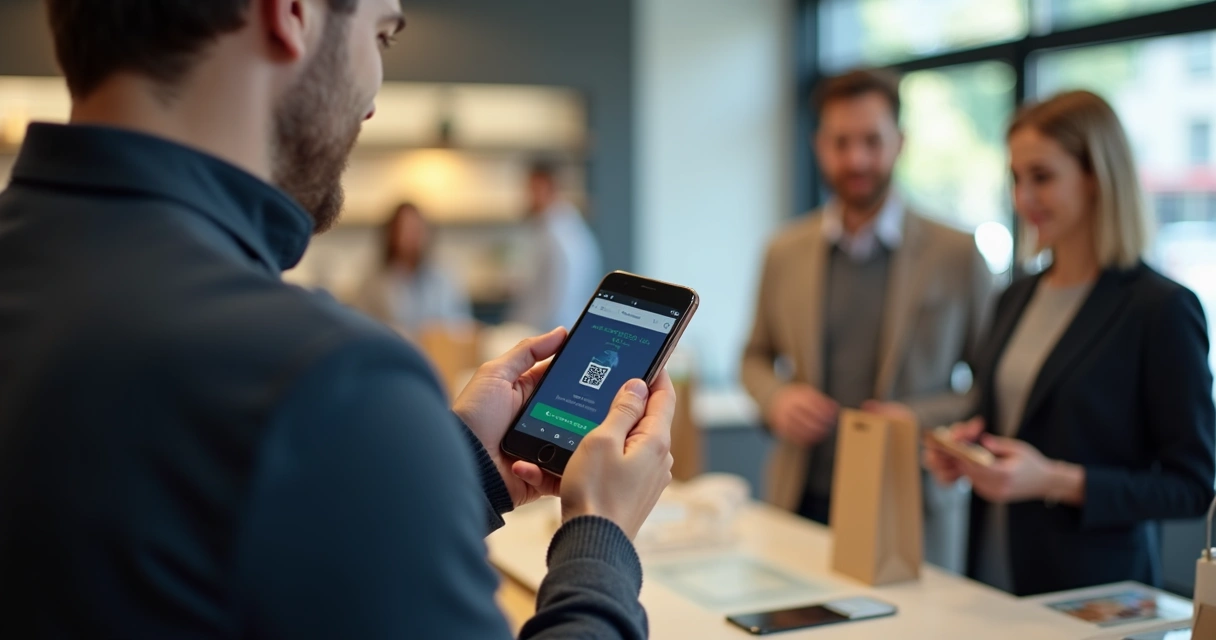 Pessoa fazendo pagamento com QR Code no celular 