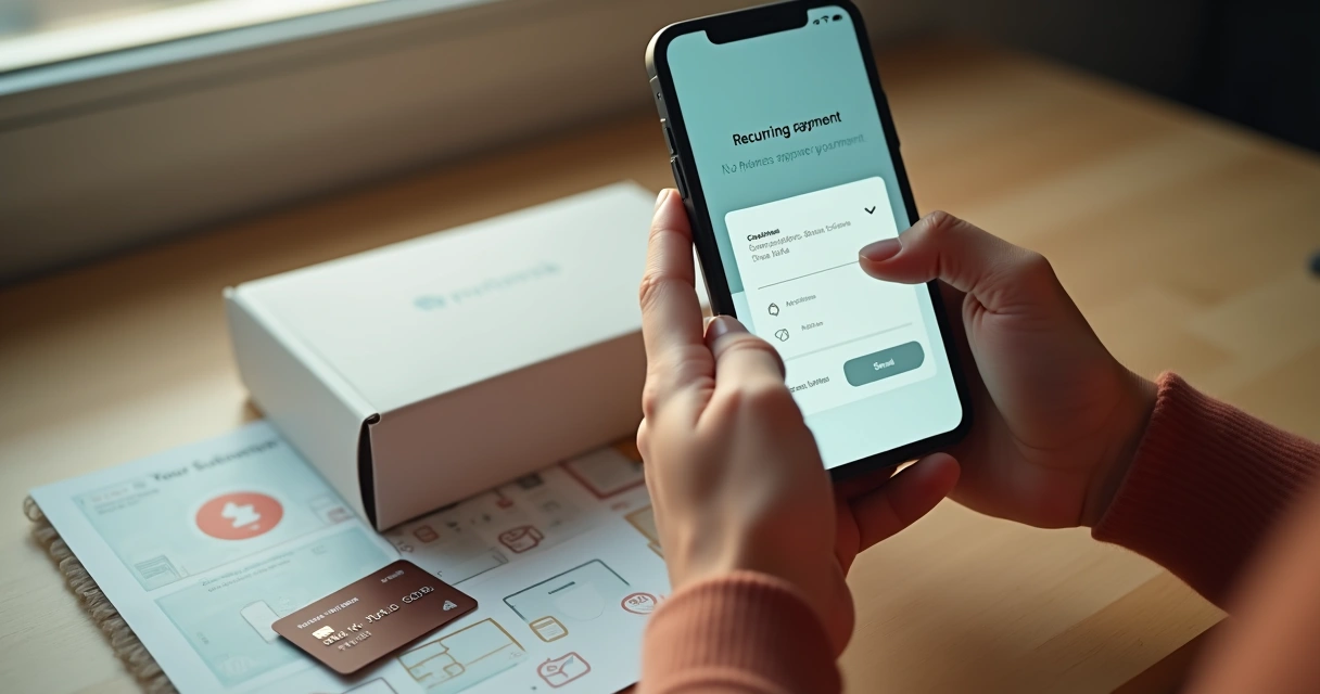 Pessoa usando aplicativo de pagamento recorrente em smartphone