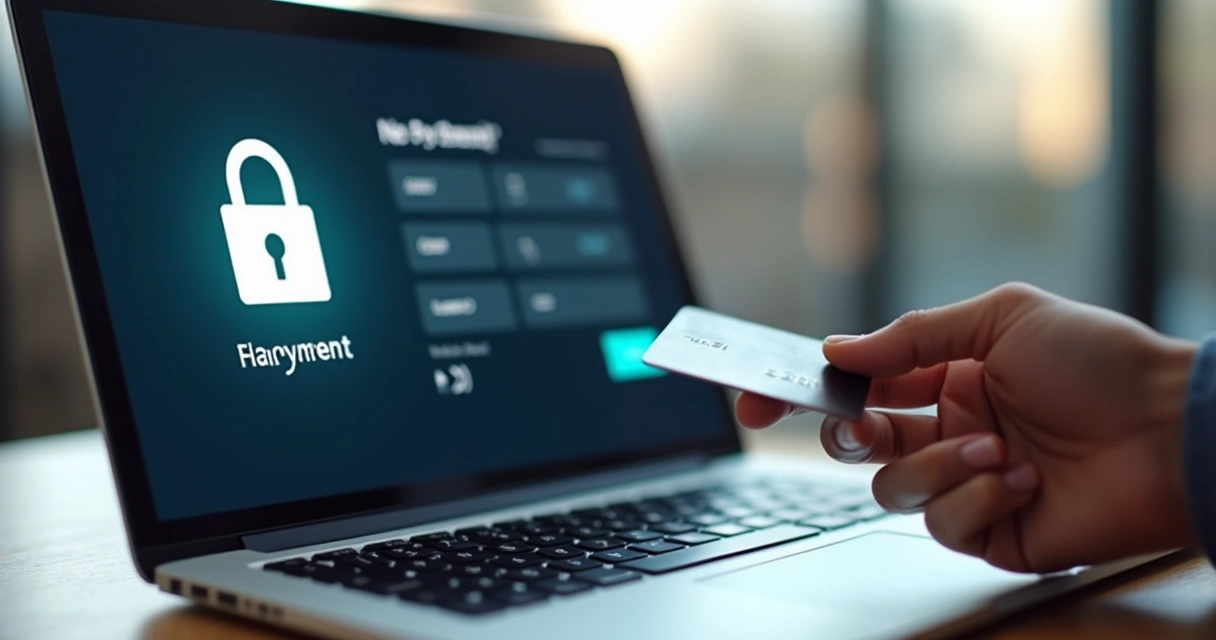 Pagamentos online em um notebook com cadeado digital 