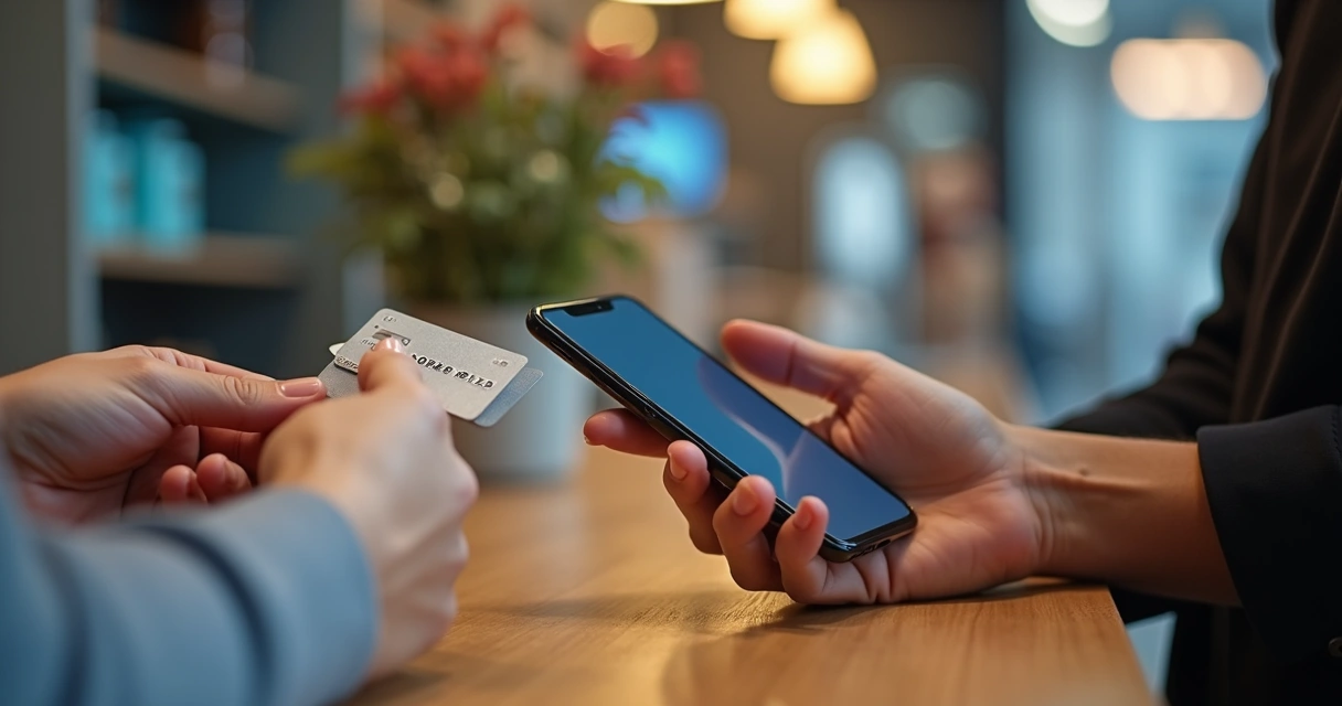 Pagamento feito por tap on phone em um smartphone 