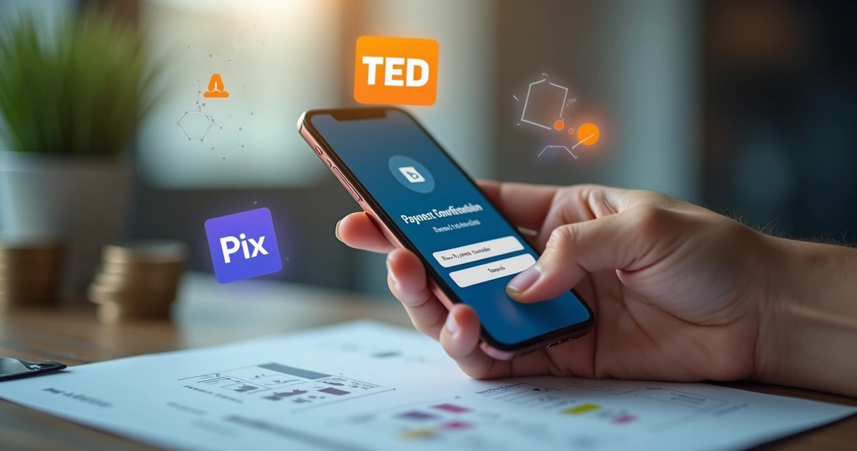 Pessoa usando celular para pagamento digital em ambiente iluminado