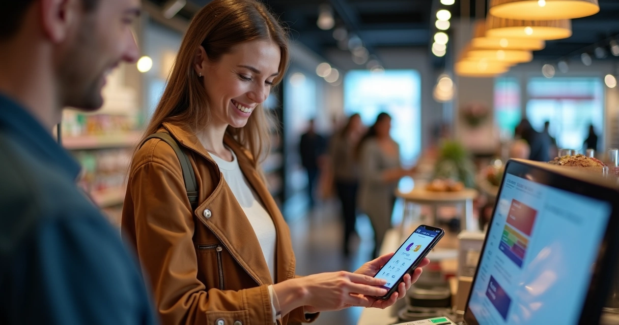 Cliente usando tecnologia de pagamento em loja 