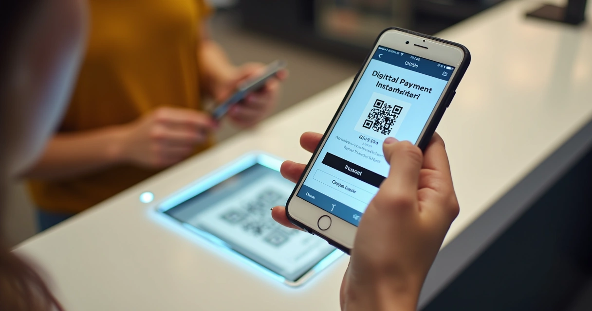 Cliente escaneando QR Code para pagamento parcelado. 