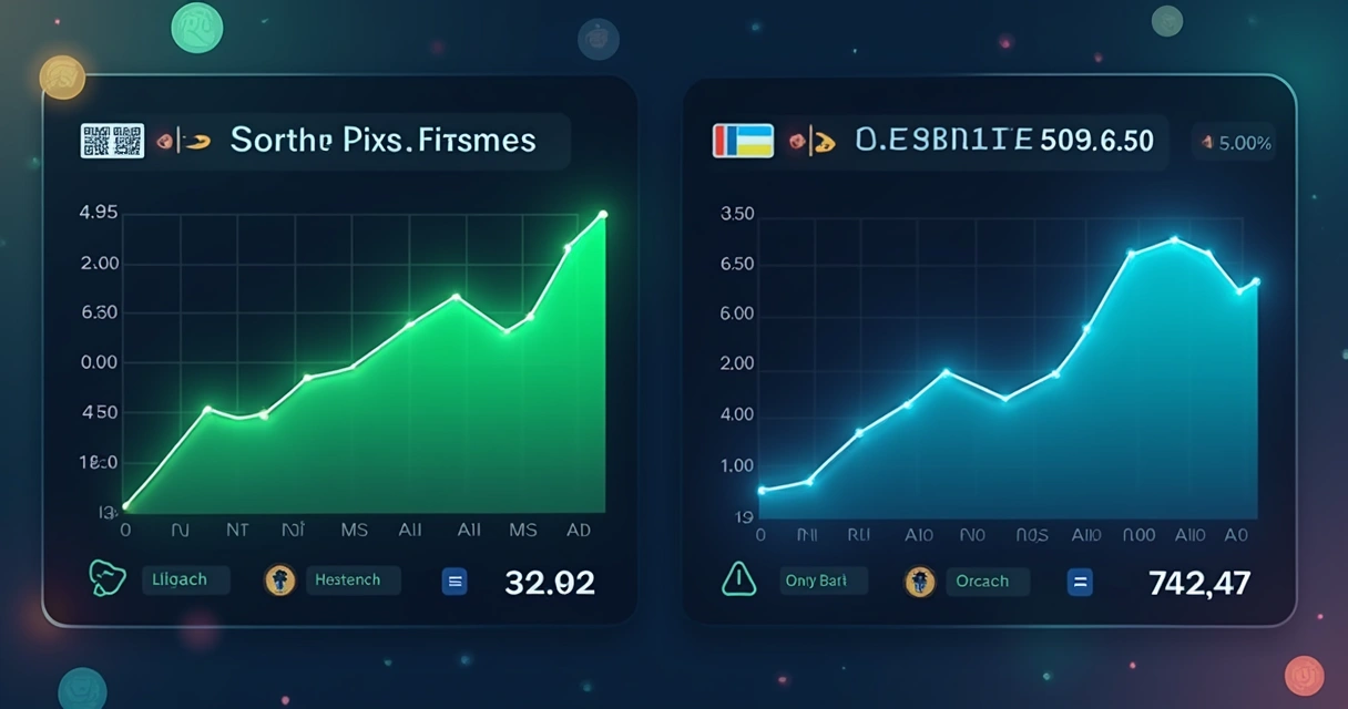 Painel mostrando gráficos de crescimento de Pix e cartão 