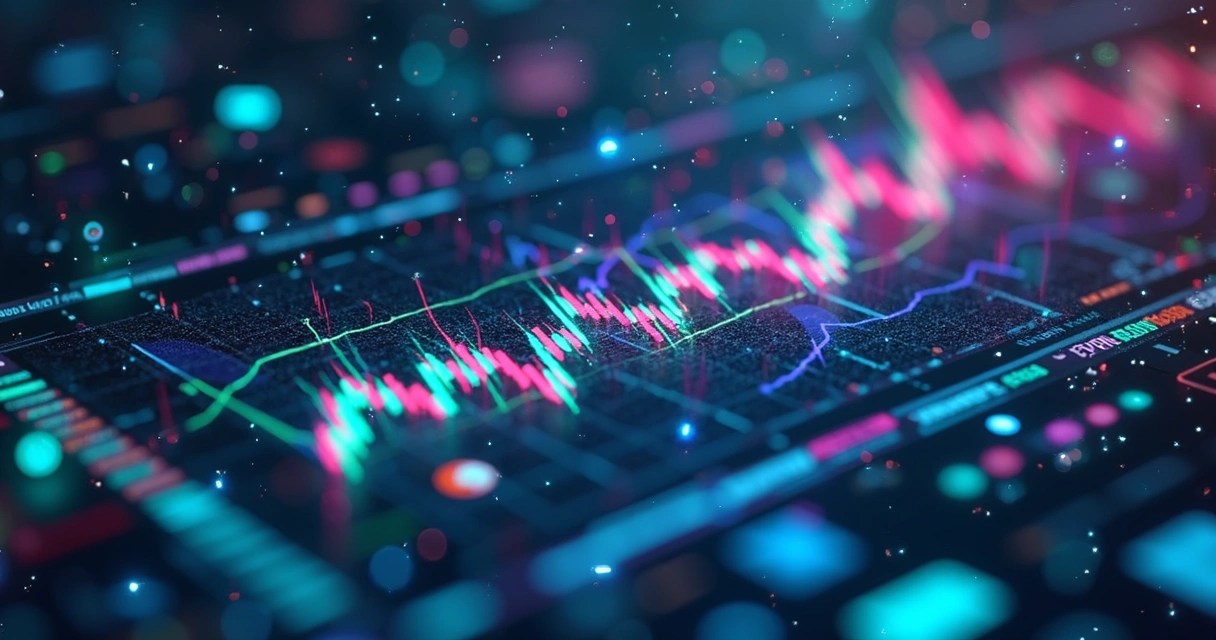 Tela digital contendo gráficos financeiros e elementos de pagamentos digitais integrados