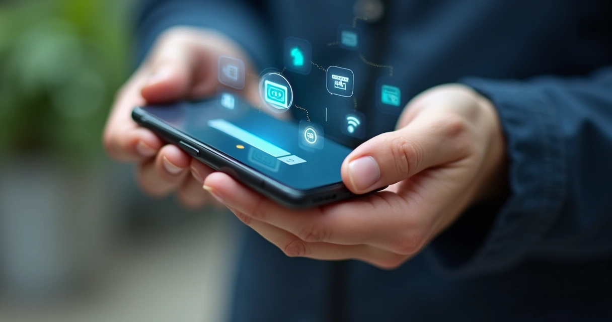 Mãos segurando smartphone exibindo link de pagamento digital em tela, com ícones de cartão, boleto e Pix ao redor 