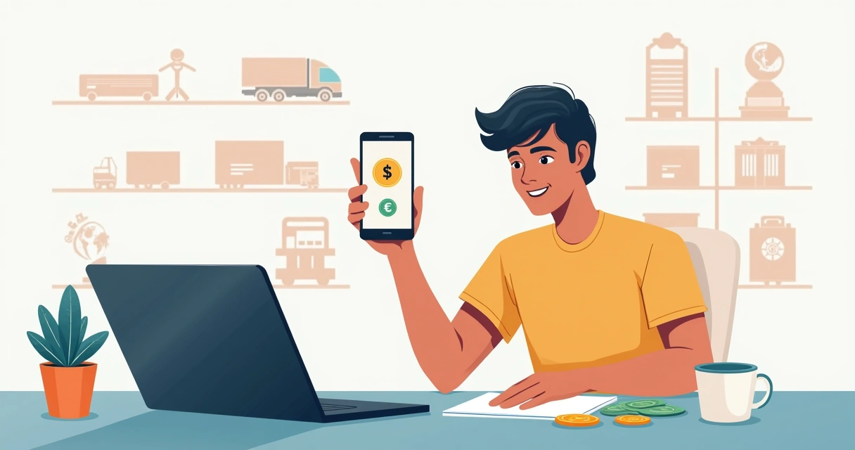 Pessoa conferindo tela de celular com gráfico e diferentes moedas 