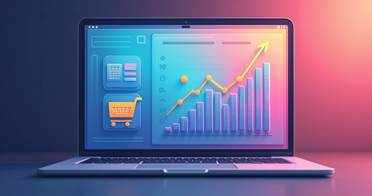 Página de site mostrando opções de pagamento Pix, cartão e boleto, indicadores de vendas subindo 