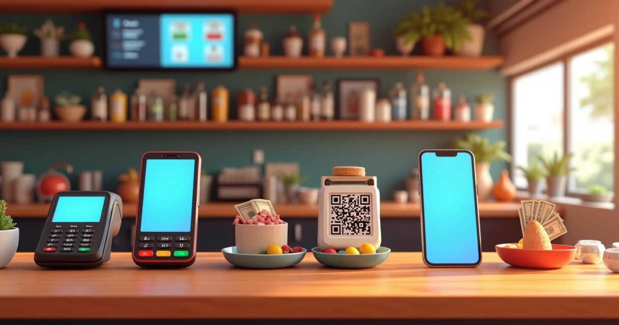 Vários métodos de pagamento disponíveis em um bar moderno 