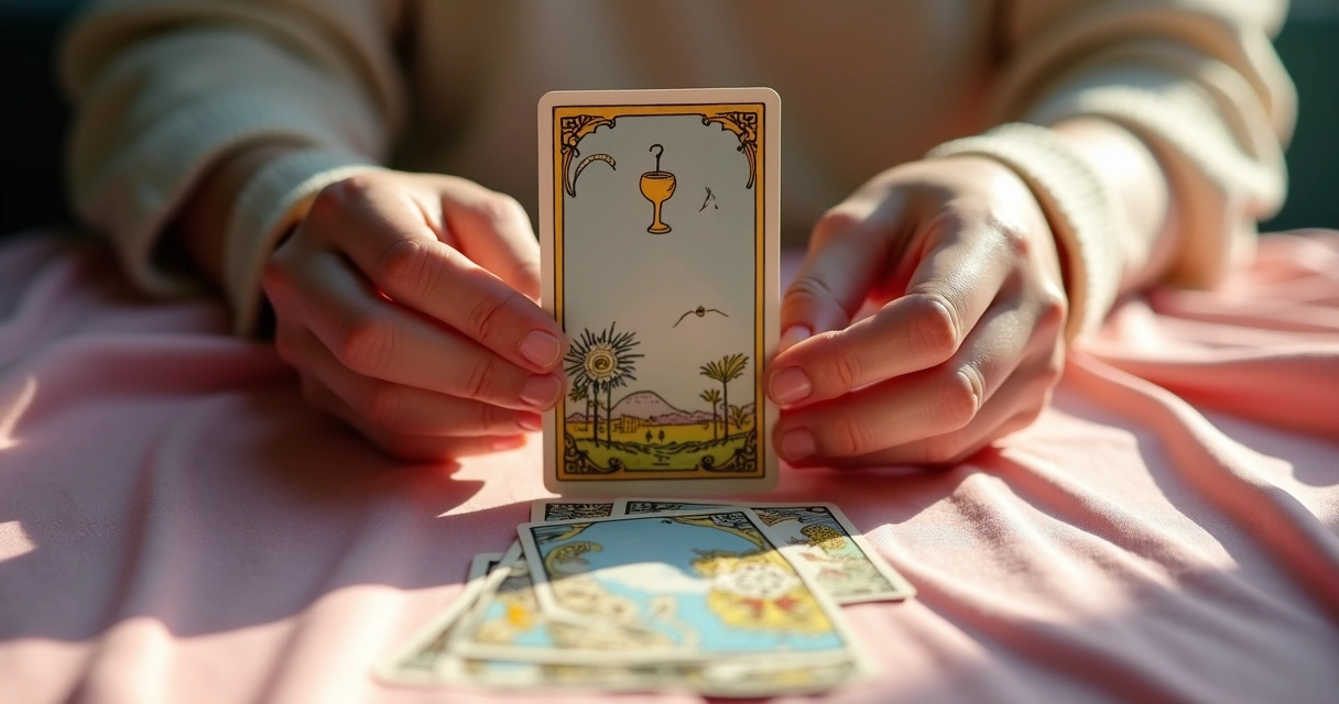 Tarot reader interpreting the Page of Cups card 