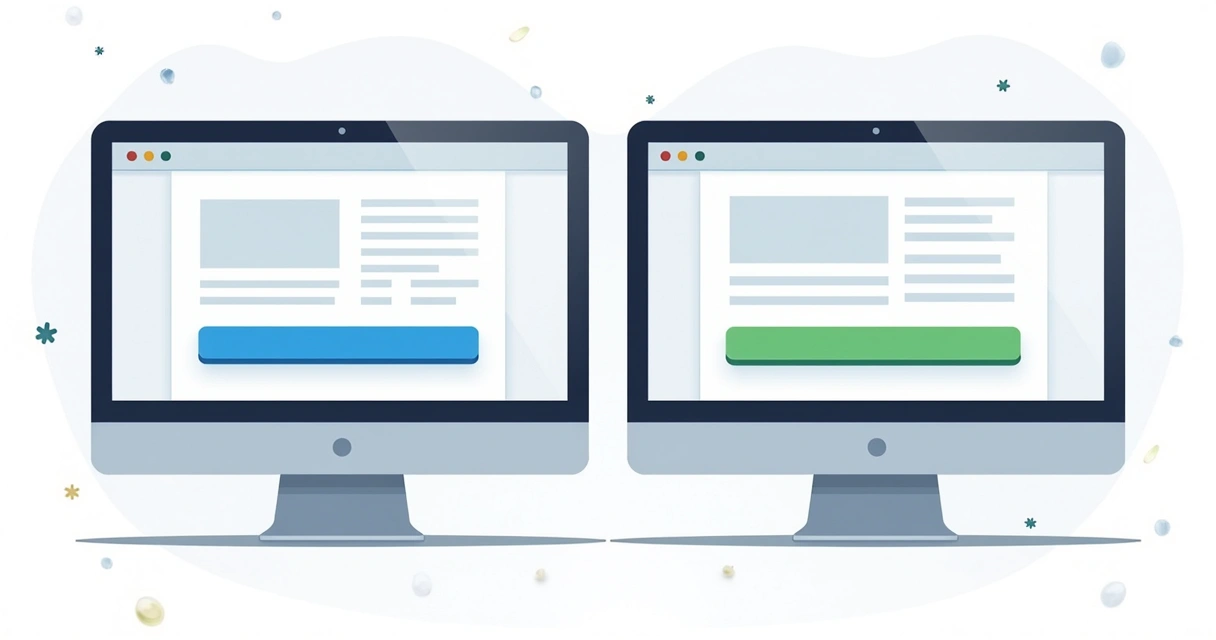 Comparação de duas versões de landing page com botões em cores diferentes. 