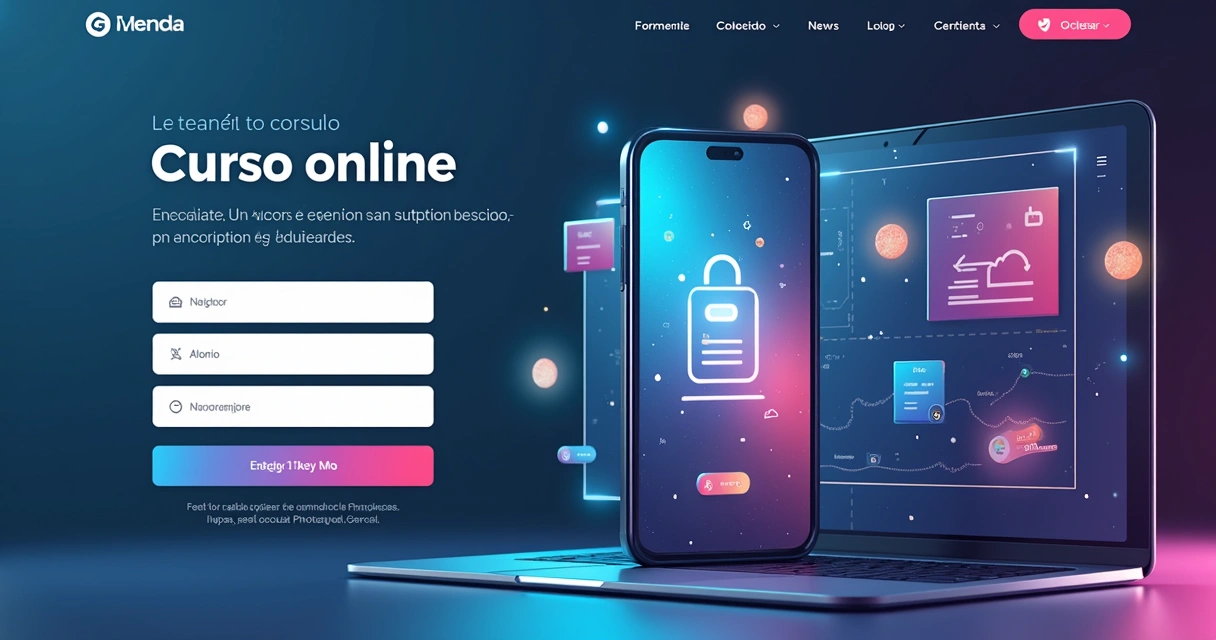 Landing page de curso com formulário de inscrição em destaque 