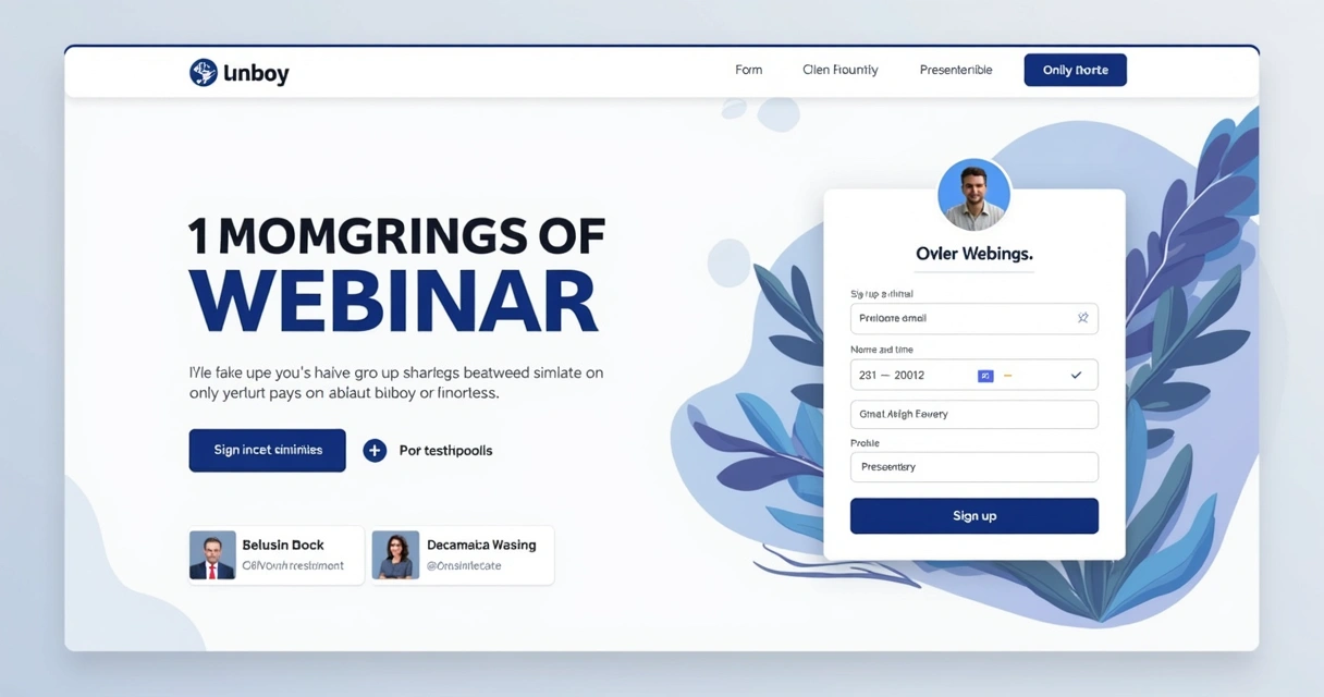 Página de webinar com formulário rápido e destaque para data e hora 