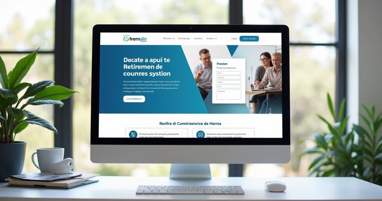 Tela de computador exibindo landing page sobre aposentadoria por idade em site jurídico 