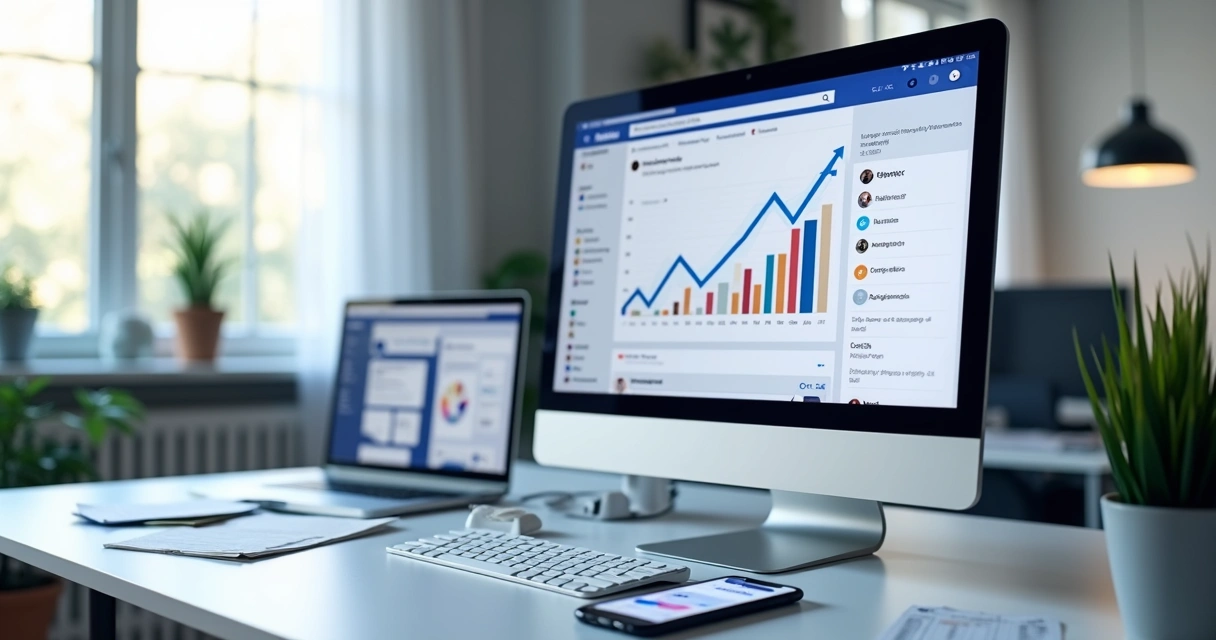 Painel com crescimento de página no Facebook e análise de seguidores 