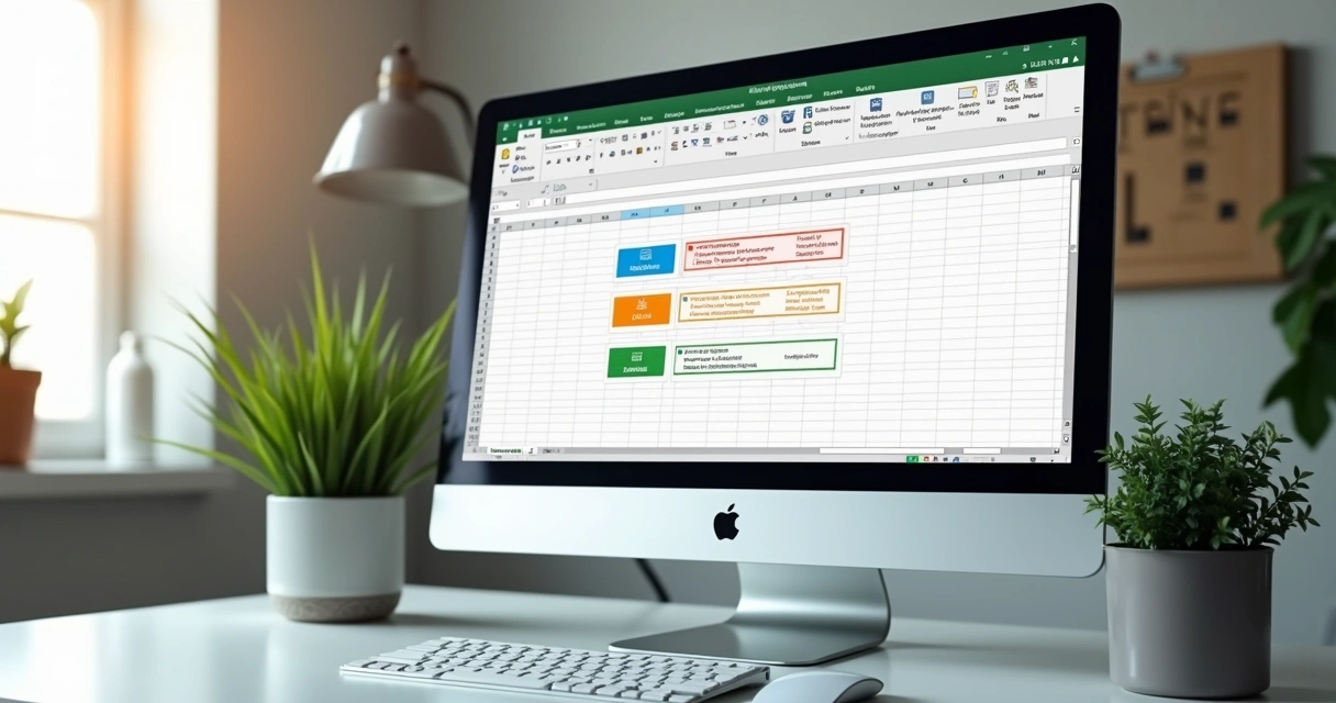 Planilha Excel com página inicial interativa exibindo imagens de fundo e botões de navegação 