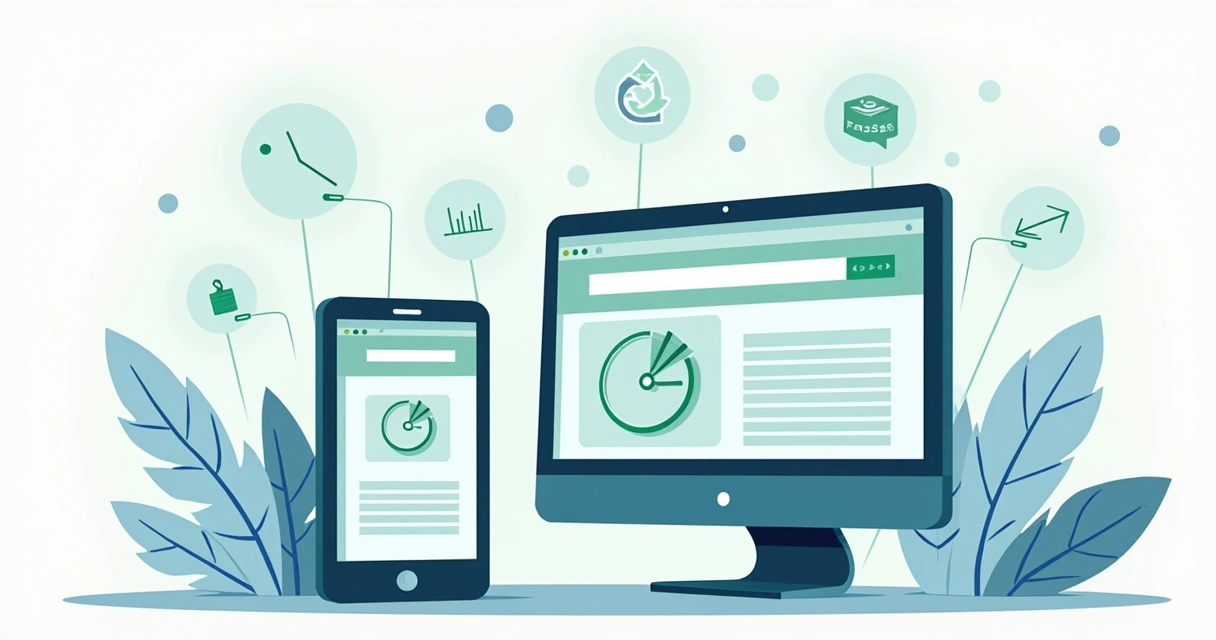 Página de captura exibida em smartphone e desktop lado a lado, destacando velocidade de carregamento 