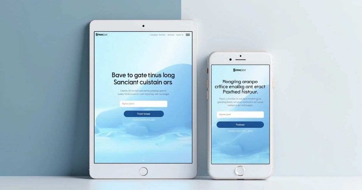 Página de conversão exibida em tablet e smartphone lado a lado 