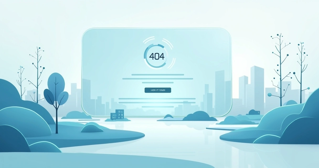 Tela digital com símbolo 404 e bússola indicando retorno para página inicial 