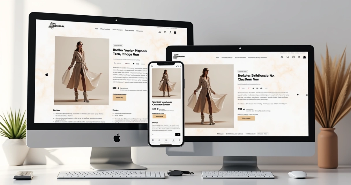 Página de produto de e-commerce mostrando título, imagens, detalhes e CTA 