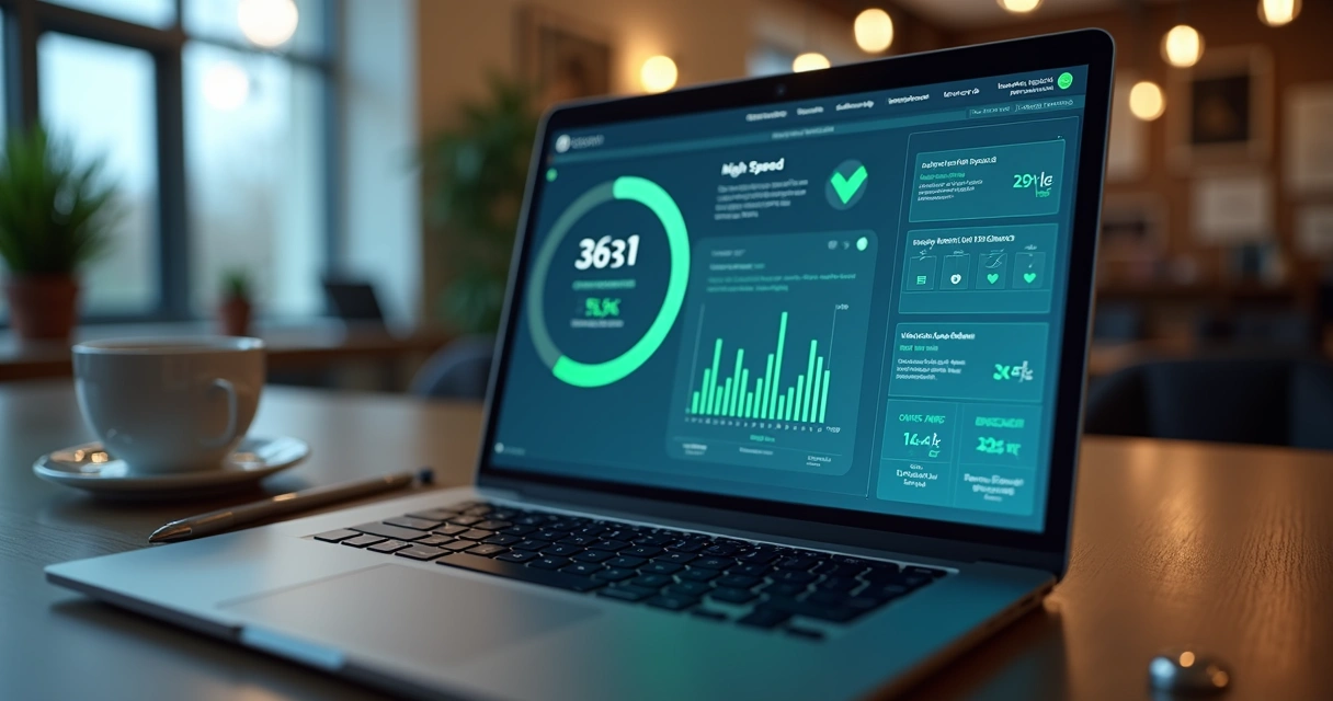 Site carregando rapidamente em tela de notebook com gráficos 