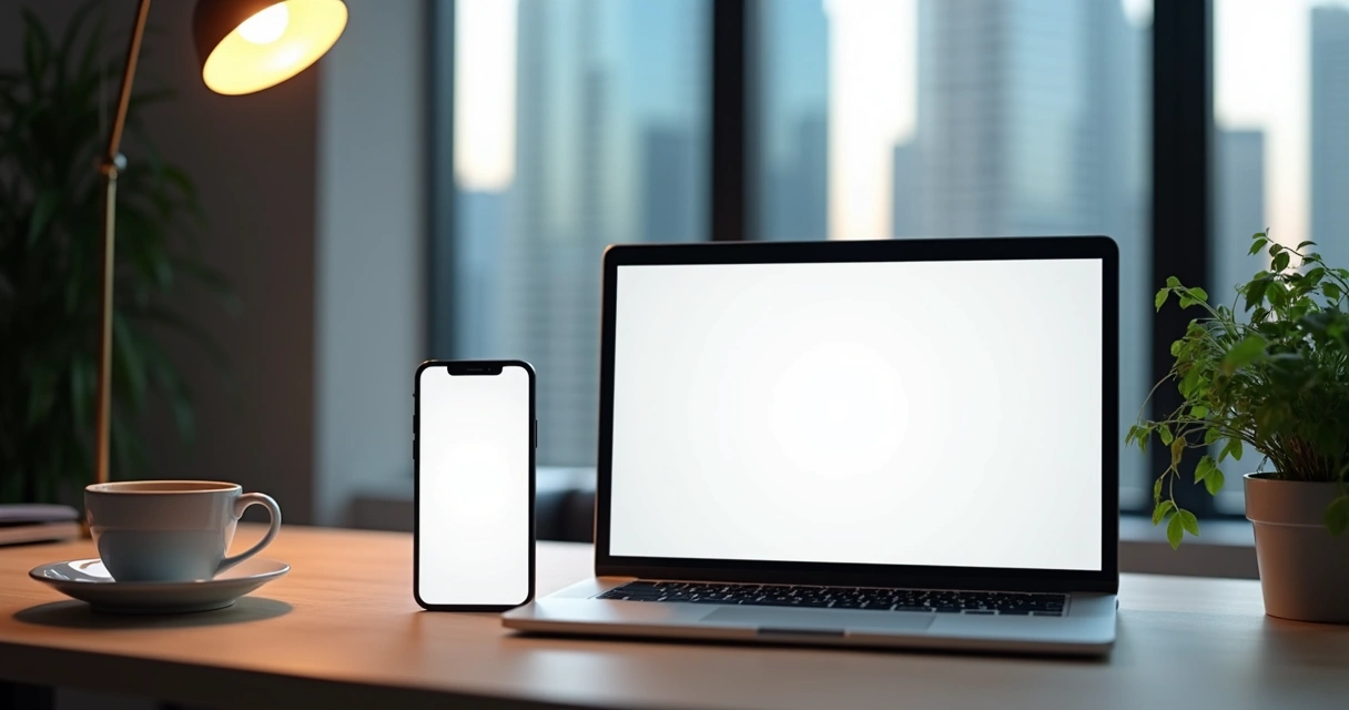Landing page aberta em um celular e um notebook lado a lado 