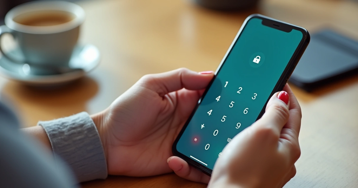 Mano usando teclado del móvil para ingresar PIN al pagar 