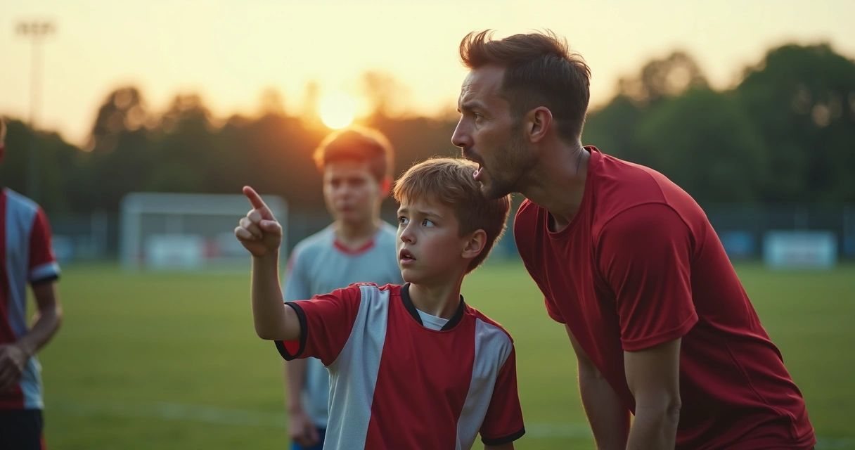 Pai cobrando filho durante jogo de futebol de base 
