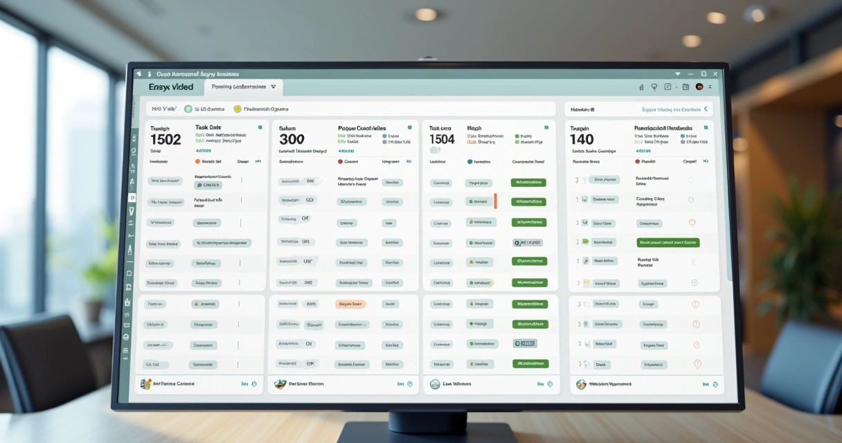 Painel de controle digital mostrando histórico de tarefas e prazos do condomínio 