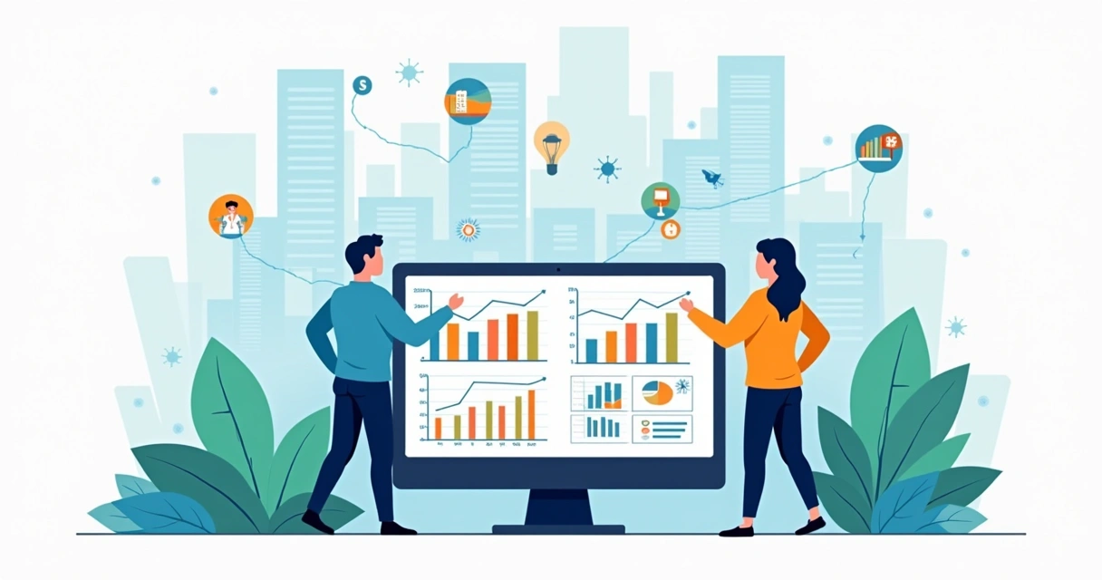 Painel de gestão pública com dashboards e gráficos coloridos 