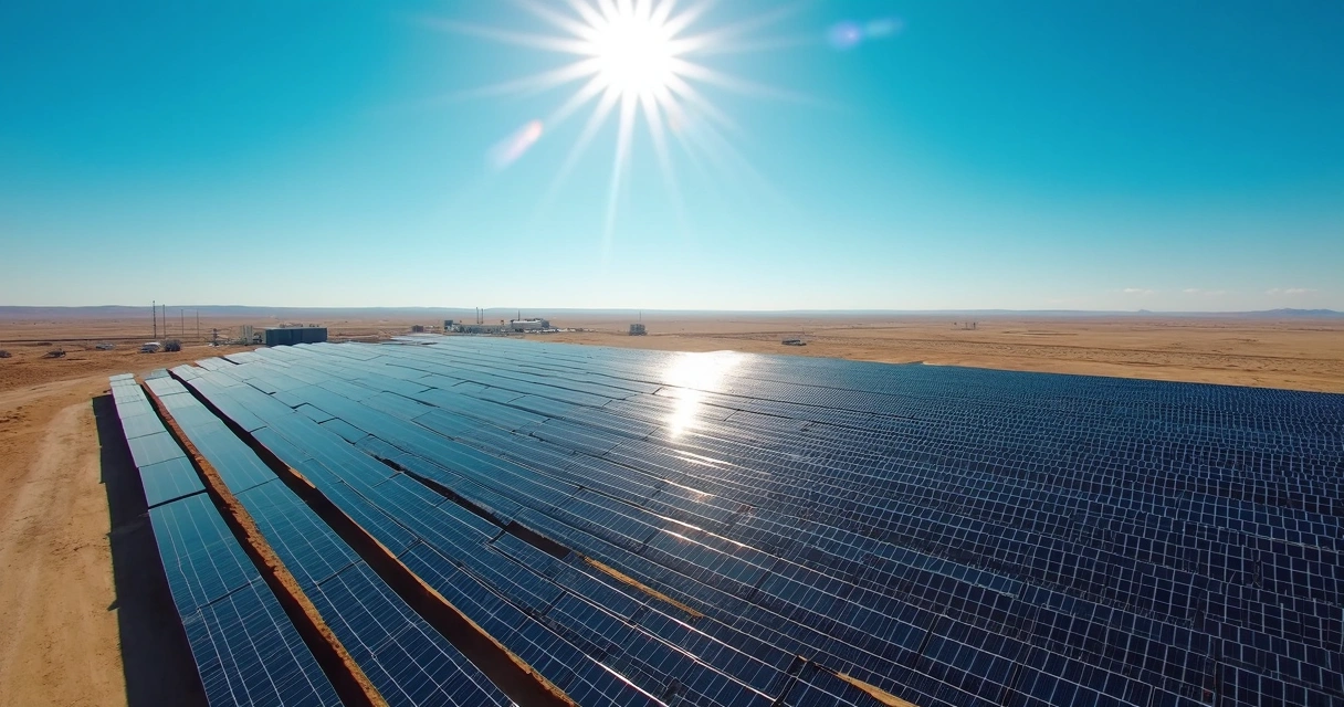 Usina solar americana com painéis sob céu azul