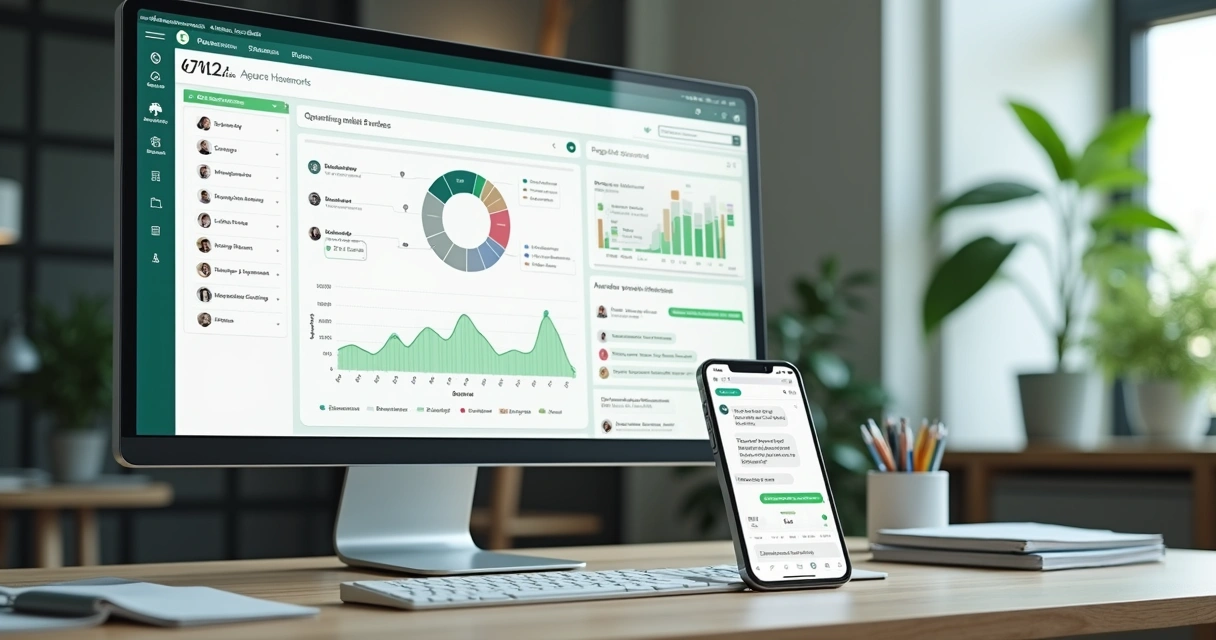 Painel com dados de contas B2B e conversa no WhatsApp 